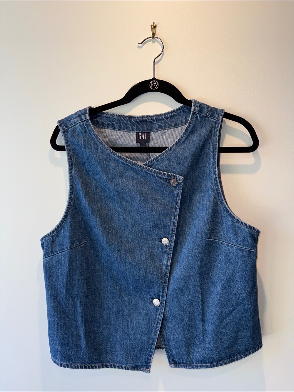 GAP Blue Denim Asymmetric Button-Front Sleeveless Top